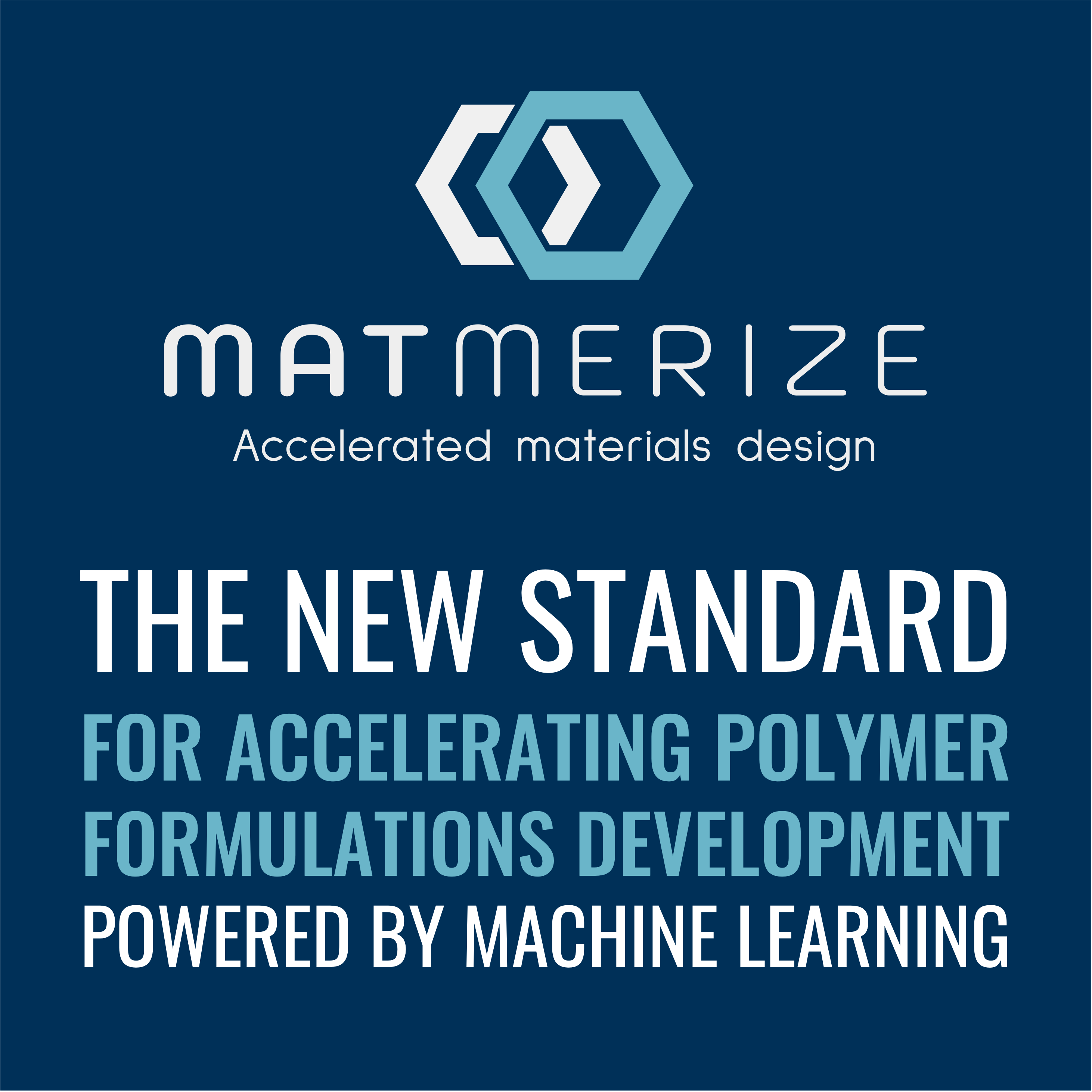 Matmerize logo with text "The new standard for accelerating polymer formulations development powered by machine learning