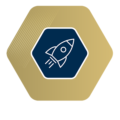 hexegon shape with rocket icon