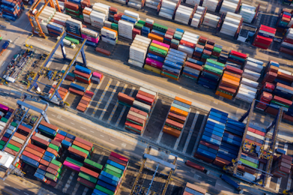Overhead photo of shipping containers