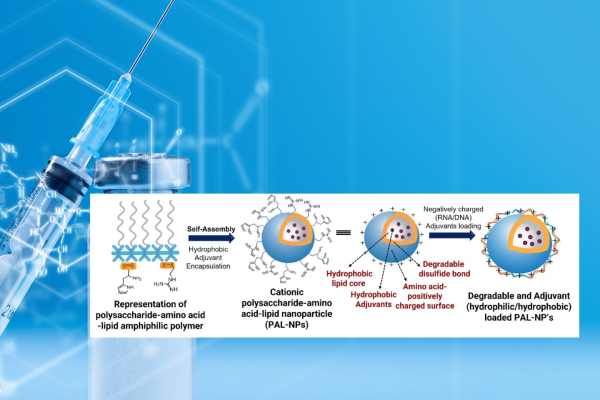 A syringe and needle are the background and an amino acid illustration is in the foreground.