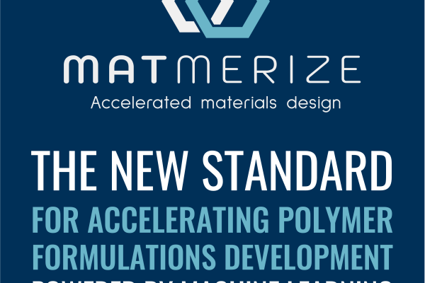 Matmerize logo with text "The new standard for accelerating polymer formulations development powered by machine learning